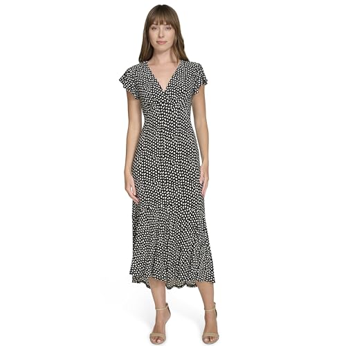Tommy Hilfiger Women's Empire Waist V Neck Printed Jersey Midi Dress