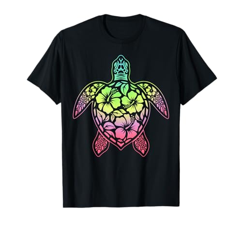 Hawaï Tortue Hibiscus Fleur Hawaïen Tribal Tropical Océan T-Shirt