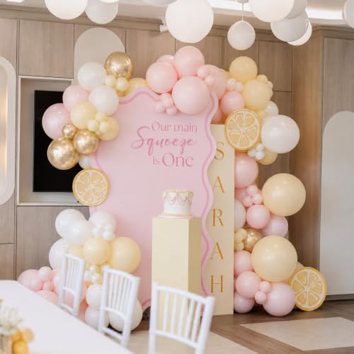 Image of HILAVO Pink and Yellow Balloons 12 Inch Pastel Light Pink Yellow Gold White Party Latex Balloons for Lemon Oh Baby Shower Bridal Shower Anniversary Wedding Bee Bear Themed Birthday Party Decorations