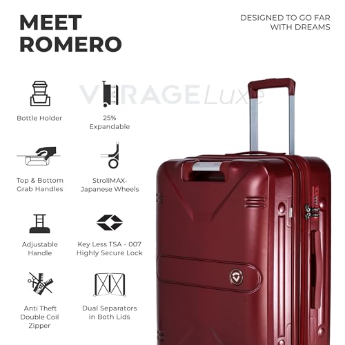 Image of Verage Luxe Romero Set of 2 (M+L) Polycarbonate Hard Shell Luggage with TSA Lock, Lightweight Trolley Suitcase with Double Spinner Wheels, 5-Year International Warranty (24 /28,Marshall)