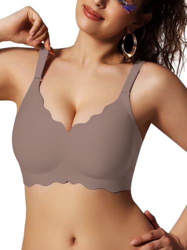 Push Up Bras for Women No Underwire Seamless Support Wireless Tshirt Bralettes Comfortable Scalloped Everyday Bra