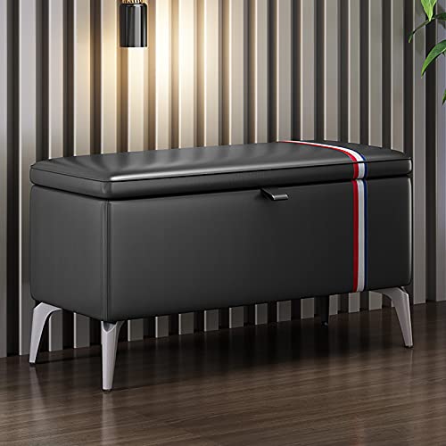 Banco otomano de almacenamiento de cuero, asiento acolchado multifunción de madera maciza para entrada, banco de zapatos, diseño rectangular