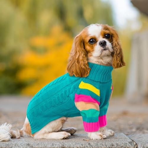 Image of Dog Sweater for Small Dogs, Turtleneck Pullover with Sleeve, Green M