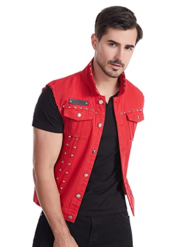 Men's Punk Rock Sleeveless Denim Jean Vest Jacket With Rivets3