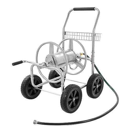 VEVOR Hose Reel Cart, Hold Up to 250 ft of 5/8’’ Hose, Garden Water Hose Carts Mobile Tools with 4 Wheels, Heavy Duty Powder-Coated Steel Outdoor Planting with Storage Basket, for Garden, Yard, Lawn by VEVOR - Used condition - US$74.07