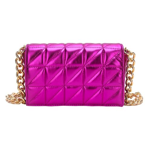 CHIC DIVINNA Small Pink Metallic Purse Hot Pink Handbag Glossy PU Leather Shoulder Bag Fashion Chain Clutch for Women Ladies (Magenta)
