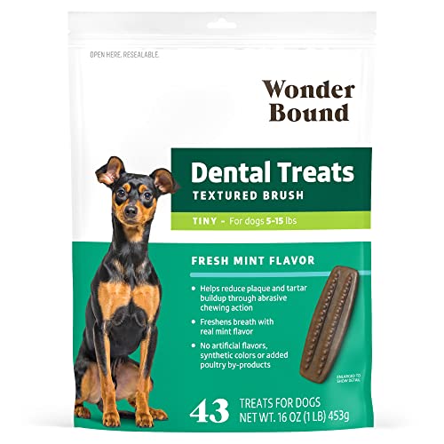 Wonder Bound Dog Dental Treats for Tiny Dogs (5-15 lbs), Fresh Mint Flavor, Made with Real Chicken, Nubbed Texture for Plaque & Tartar Control, Freshens Breath While Chewing, 43 Count