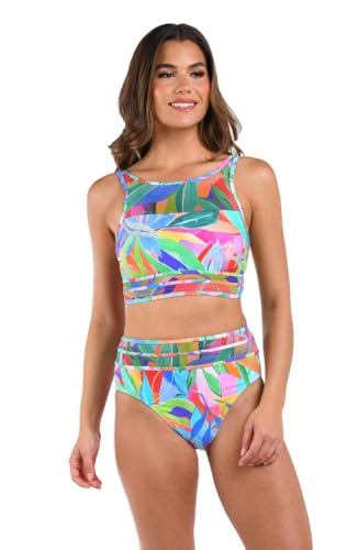 Haut de maillot de bain type midkini avec encolure montante imprimé camouflage floral