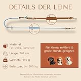 FAMBLANETIA Hundeleine Leder (2,4m), Paracord | mittelgroße, große & kleine Hunde | Geflochtene Führleine zum Umhängen | 2 Karabiner verstellbar | Hochwertig Fettleder handgemacht braun blau Luxus Tau