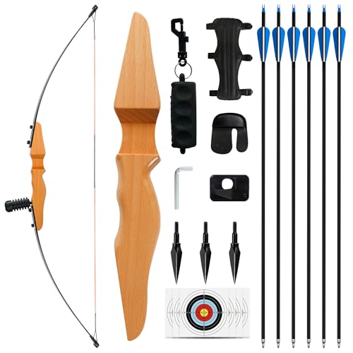 SERfawnCH Pfeil und Bogen 30lbs Set für Erwachsene und Anfänger - Recurve Jagdbogen mit Carbon Pfeilen, Bogenschießen Ausrüstung (Holzbogen, Einsteiger) SERfawnCH Pfeil und Bogen 30lbs Set für Erwachsene und Anfänger - Recurve Jagdbogen mit Carbon Pfeilen, Bogenschießen Ausrüstung (Holzbogen, Einsteiger)