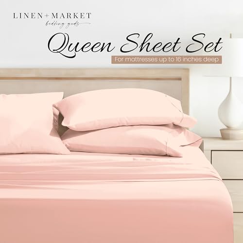 Drap housse et draps queen size en microfibre blush pour grand lit