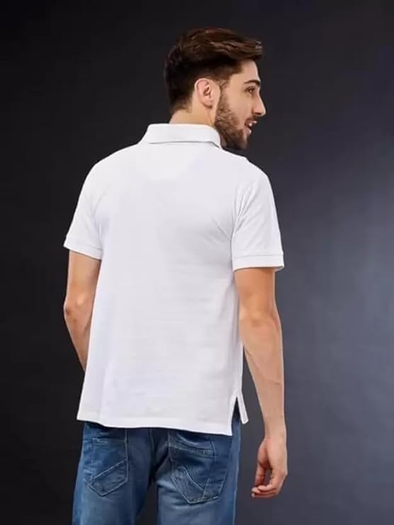 Image of Solid Polo T-Shirt Zip Collar Cotton Blend Half Sleeves for Men's