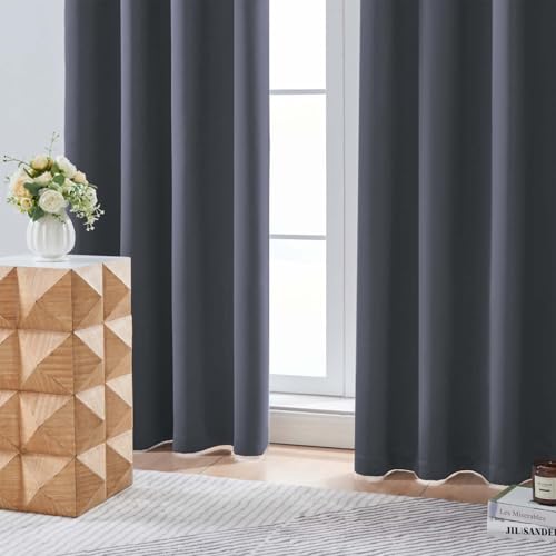 Image of Aiyufeng Grey Short Blackout Curtains for Bedroom 54 Inches Long 2 Panels Set, Solid Thermal Insulated, Energy Saving Window Treatment Curtains Blackout Drapes, W40 x L54 Inch, Grey