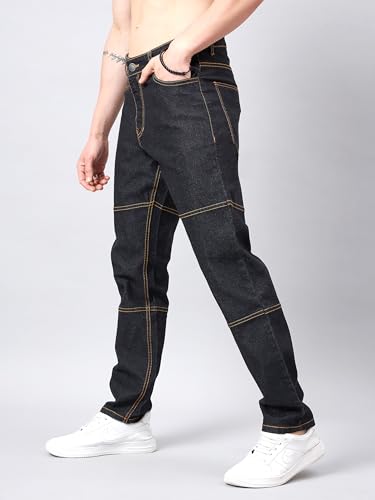 Image of STUDIO NEXX Men's Loose Fit Jeans | Stretchable | Jeans for Men | Contrast Stitch Jeans | Panelled Stitch
