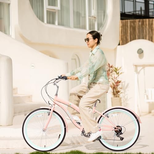 Image of ACEGER Girls Beach Cruiser Bike for Kids 5-13 Years Old, 16 inch 18 inch 20 inch 24 inch Single Speed Kids Bicycle Included Coaster Brake, Front and Rear Reflectors, 24 inch 7 Speeds with Dual Brakes