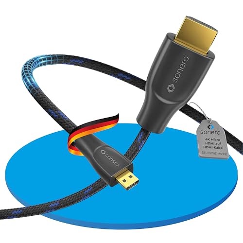 Con il cavo Micro HDMI 4K ad alta velocità di Sonero, è facilmente possibile un collegamento universale di sorgente e dissipatore con le connessioni appropriate. Grazie al supporto 4K, l'immagine e il suono vengono trasmessi in modo cristallino e pulito. Ciò è garantito dalla lavorazione di alta qualità, dalla doppia schermatura e dalla giacca in cotone.