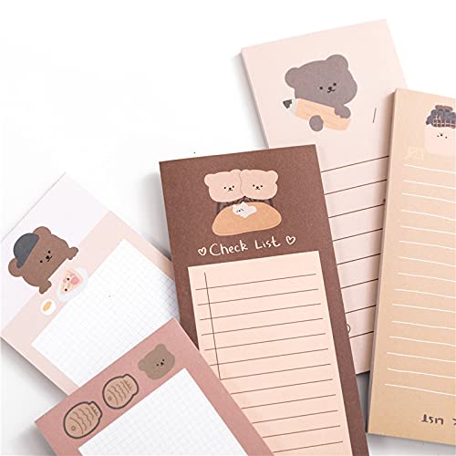Ankomina 5 Pack Cute Cartoon Bear Memo Notes Writing Pads Scarpbook Message Notes Notepads Chesk List To Do List Memo Stationery Office School Supplies,50 Sheets/Pack,5.7X2.5 In #TOP1