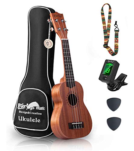 Mahogany Soprano Ukulele Starter Kit - Professional 21 inch w/Case Strap Tuner Aquila