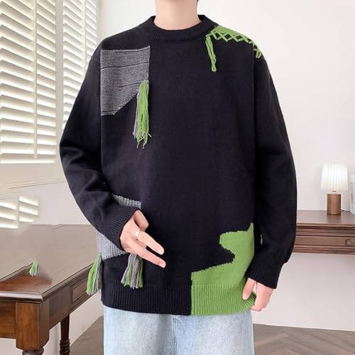 Mens Color Block Patchwork Sweaters Long Sleeve Knit Patchwork Knitted Pullover Fall Winter Warm Trendy Knit Sweater3