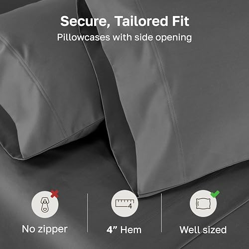 Image of California Design Den 800 Thread Count 2-Pack Queen Size Pillow Cases, Grey | Soft & Thick 100% Cotton Sateen Backed by Good Housekeeping Seal, Classic Side Opening 4 inch Hem, Fits Standard & Queen Pillows