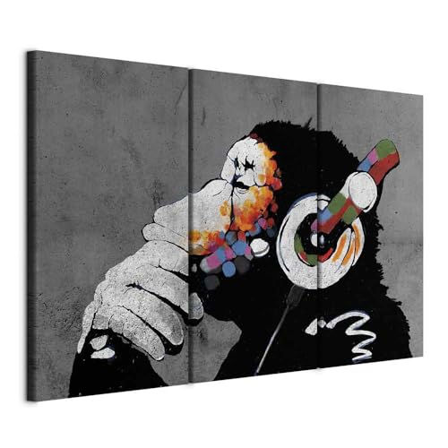 murando Acoustic Canvas Wall Art DJ Monkey 120x80 cm / 47 x 32 picture with acoustic foam sound absorption print image Artwork 3 pcs room acoustics soundproofing Banksy g-A-0288-b-e