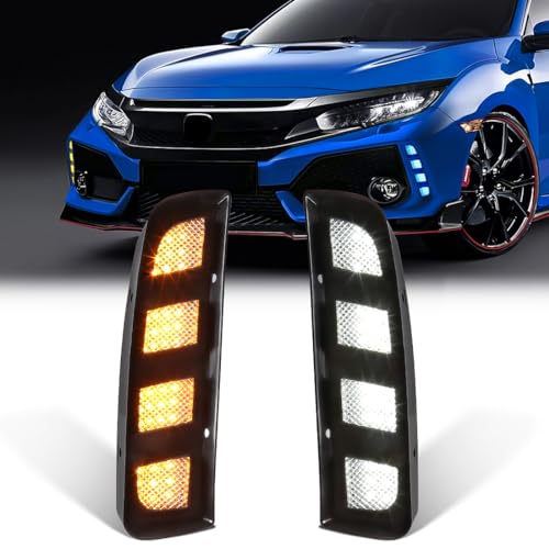 AFOGGEST Daytime Running Lights For Honda Civic Type R 2017 2018 2019 2020 LED Fog Lamps DRL with Dynamic Amber Turn Signal