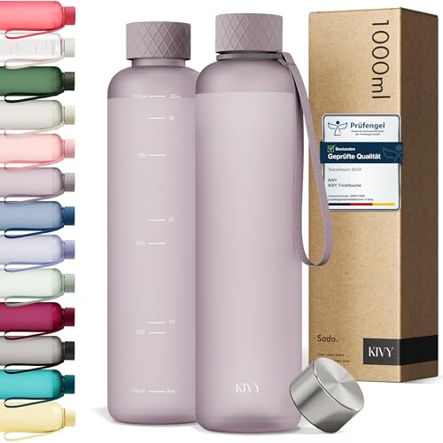 KIVY Tritan Trinkflasche 1l - Kohlensäure geeignet & Auslaufsicher - Für Sport, Schule & Büro - Sport Trinkflasche Gym - Wasserflasche Sprudel geeignet - Sportflasche 1 Liter - Spülmaschinenfest