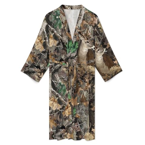 Deer Camouflage Hunting Mens Summer Robes Lightweight Bathrobe Bath Robe Knee Length Shawl Collar Loungewear3