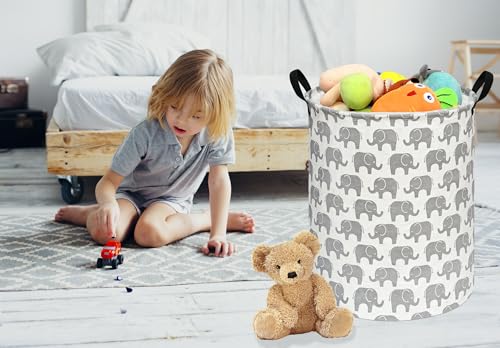 Image of Collapsible Kids Laundry Basket Clothes Hamper, Foldable Storage Organizer Bin, Toy Clothes Storage with Handles for Boys Girls Bedroom, Room Decor (Elephant)