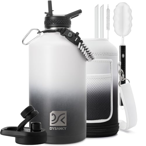 1 Gallon Insulated Water Bottle | Upgraded Thickened Stainless Steel Metal Portable Sports Large Water Jug for Gym and Hiking with Carrier Bag, Handle Strap | BPA-Free 128 oz