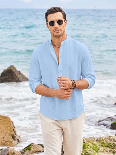Image of ROYALSCOUT Men's Short Kurta | Solid Mandarin Collar Full Sleeve Pullover Style Kurta | Regular Fit Casual Ethnic Wear for Men