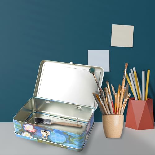 Image of DAHO Metal Storage Box with Hinge for Office, School, Home, Makeup, Arts & Crafts and Accessories (Water Lilies)