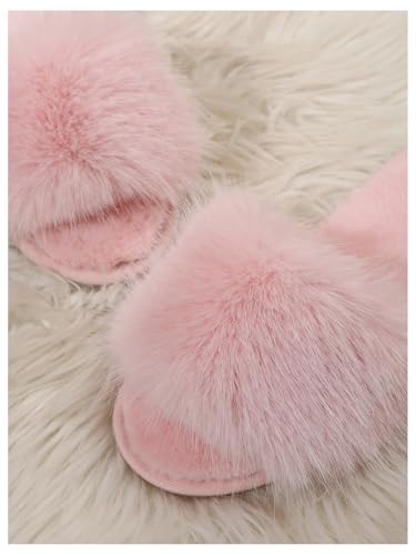 MakeMeChic Women's Fuzzy Open Toe House Shoes Furry Slip On Bedroom Indoor Slippers2