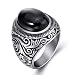 Elfasio Men's Women's Stainless Steel Ring Natural Oval Black Onyx Jewelry Size 8-15