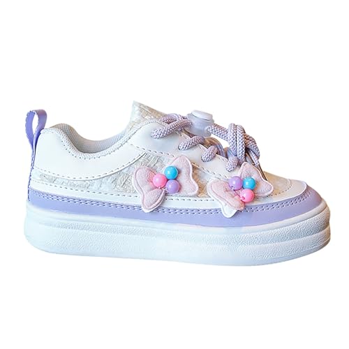 Kid Shoes Wide Girls Sneakers Bow Flower Decoration Soft Bottom Board Shoes with Lace Bunny Pompom Sneaker for Baby Girl