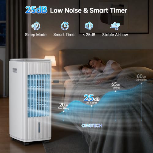 Image of 25 inch Windowless Portable Air Conditioners w /Double Tanks for 16H Cooling, 3-IN-1 Evaporative Air Cooler, Remote&Smart Timer, 3 Speed&Mode, 120 Swing Swamp Cooler Air Conditioner for room