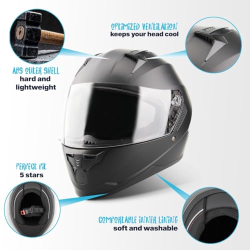 VINZ Kennet Integralhelm mit Sonnenblende | ECE 22.06 & PINLOCK vorbereitet | Motorradhelm für Herren & Damen | Mopedhelm / Vollvisierhelm | Fullface Helm Roller | Größe XS–XXL
