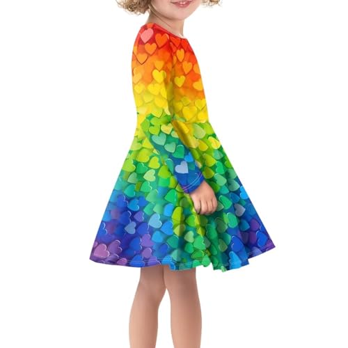 Girls Plus Size Dress Crewneck Ruffle Long Sleeve Flowy Midi Dresses A-line Pleated Dress XS-3XL4