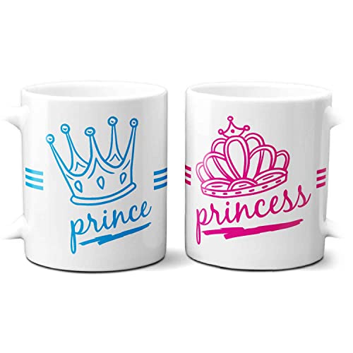 STAMPATEK Tazze di Coppia Fidanzati, Tazza idea regalo san valentino, Regalo per Anniversario Matrimonio, tazza colazione Price e Princess, Principe e Principessa