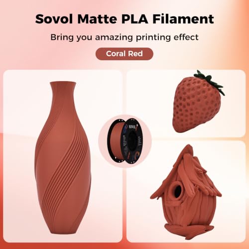 Image of Sovol 3D Printer Matte PLA Filament 1.75mm 1KG (2.2lbs), Coral Red