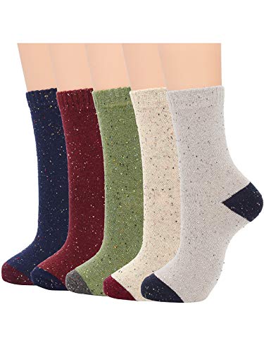 Century Star Women's Vintage Winter Soft Wool Warm Comfort Cozy Crew Socks 5 Pack 5 Pairs Multicolor 15 One Size
