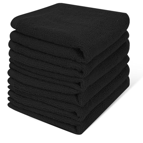 Keith LUN 6 Pack 100% Cotton Wash Cloth 12x12Inch Highly Absorbent and Soft Feel Fingertip Towels Machine Washable Washcloths for Bathroom Gym Hotel Spa and Kitchen Black