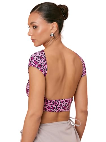 Image of Uptownie Lite Womens's Regular Fit Half Sleeve Ribbed Stretchable Backless Top