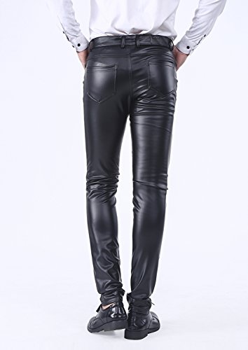Idopy Men`s Business Slim Fit Five Pockets Faux Leather Pants Jeans