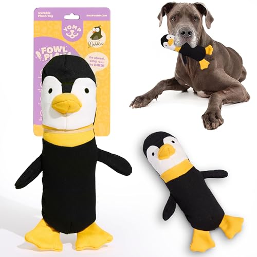 Yomp Penguin Dog Toy Durable Stuffed No Squeaker Dog Toys with Natural Canvas and Crinkle Paper Interactive Stuffed Animal for Dogs (Waddles)