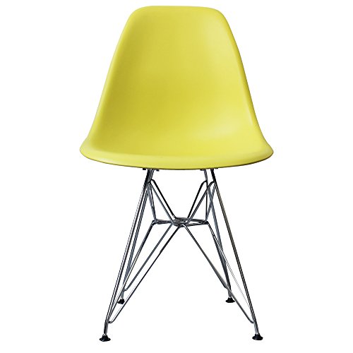 Silla de comedor de plástico con patas inspiradas en Eiffel, estilo escandinavo retro, Patas cromadas, verde lima, H: 82cm W: 46cm D: 50cm. Seat Height: 44cm