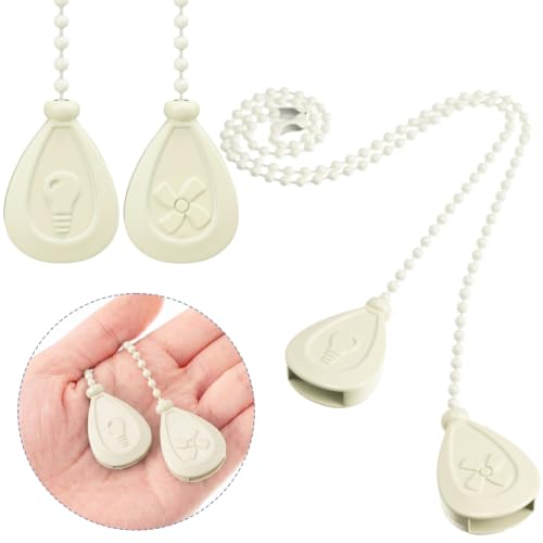 Image of Patelai 4 Pieces Ceiling Fan Pull Chain Extender Ornament 12 Inch Ceiling Pull Chain Extension Classic Drop Shaped Pendant Beaded Ball Cord for Fan light lamp decorative with Connector (Cream Color)