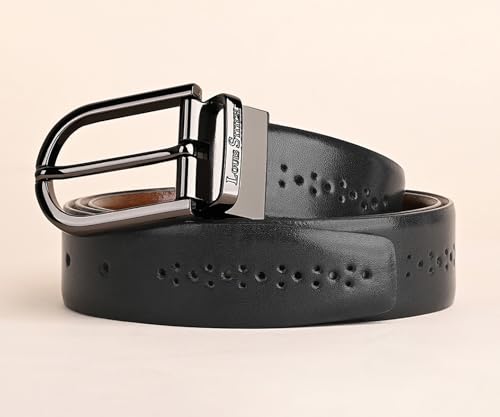 Image of LOUIS STITCH Men's Spanish Leather Reversible Belt 1.25 inch (35mm) Handcrafted Formal Waist Strap Officewear Men Gents Boys (Black /Tan) (LSBE-VB-CPBG)