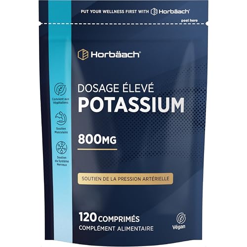 Potassium Complément Alimentaire 800mg Élémentaire | Citrate de Potassium | 120 Comprimés Véganes | Horbaach