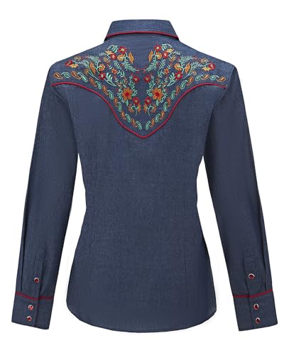 SALVAJE OESTE Women's Embroidered Western Cowgirl Slim Fit Shirt Long Sleeve Snap Button Down Shirt with Embroidery2